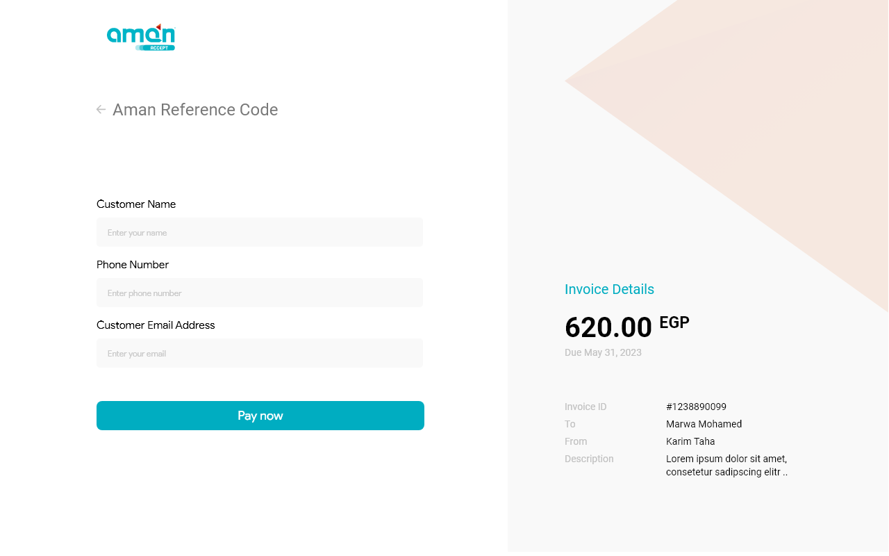 Aman Cashier Scrreen