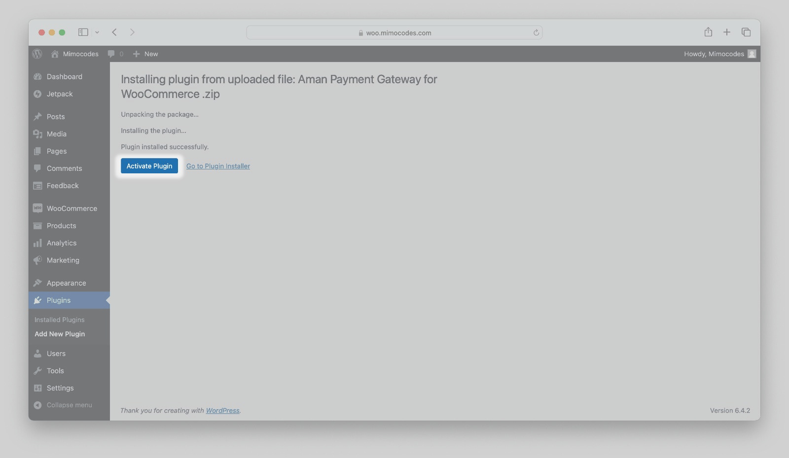word press activate plugin screenshot