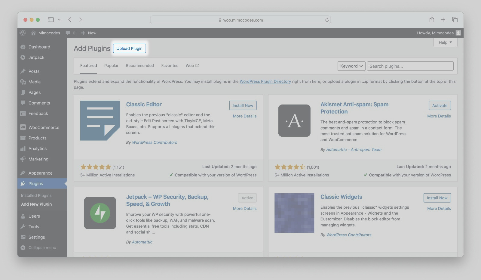 Wordpress browse and install plugin screenshot